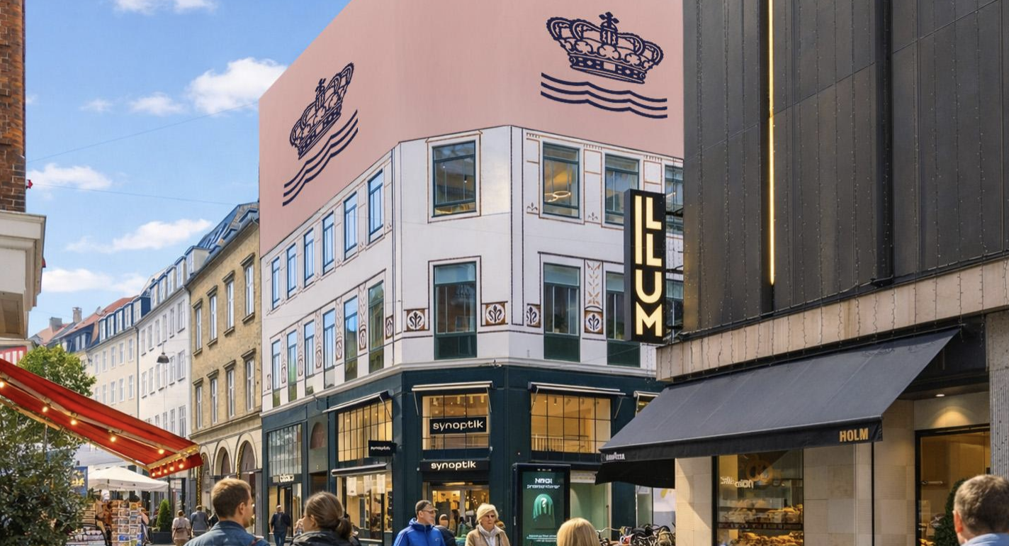 Gavlbanner på Købmagergade 22 med udsigt mod Illum og Synoptik