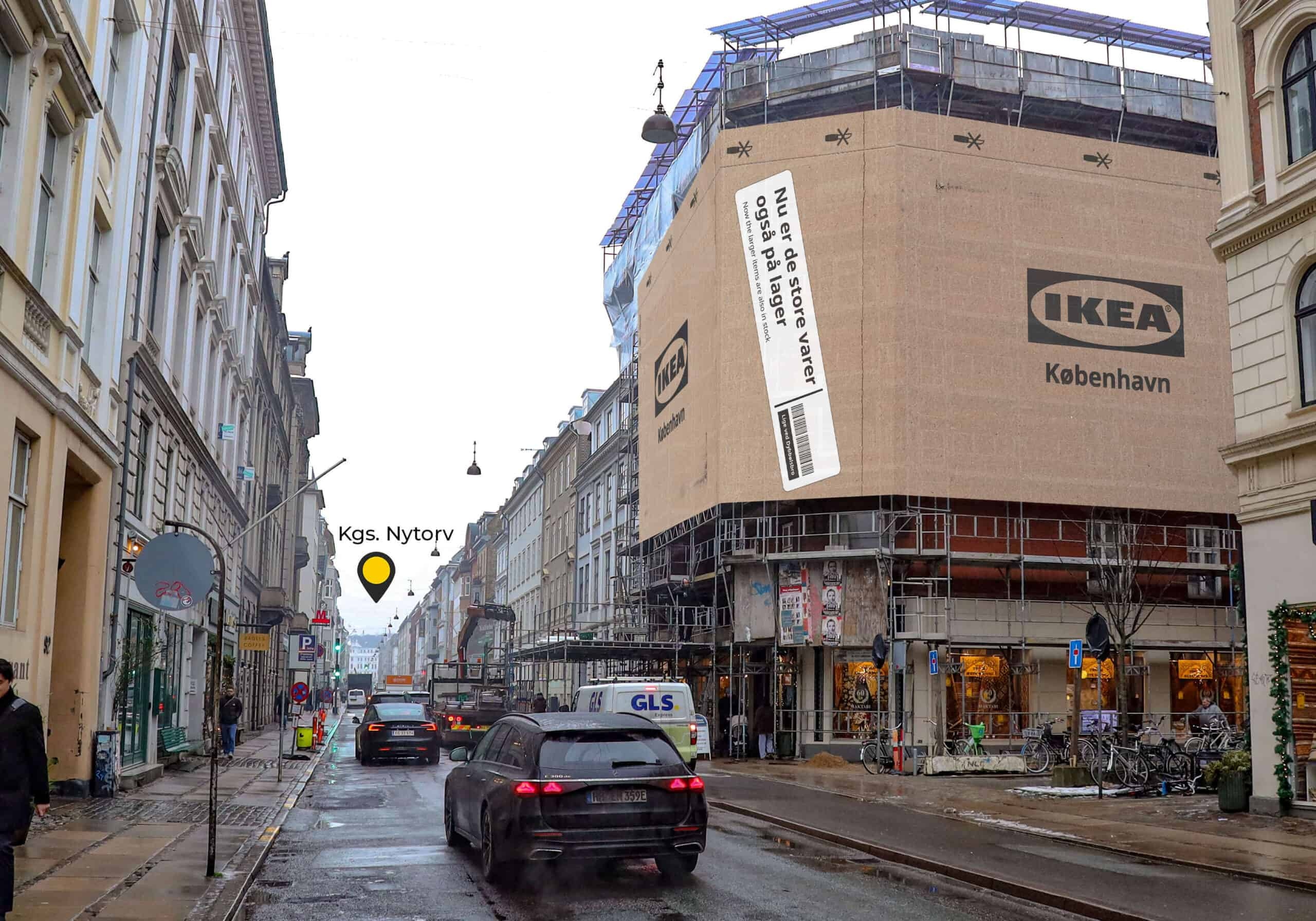 Stilladsbanner på Store Kongensgade 83 ved Marmorkirken - IKEA reklame på bygningsstillads